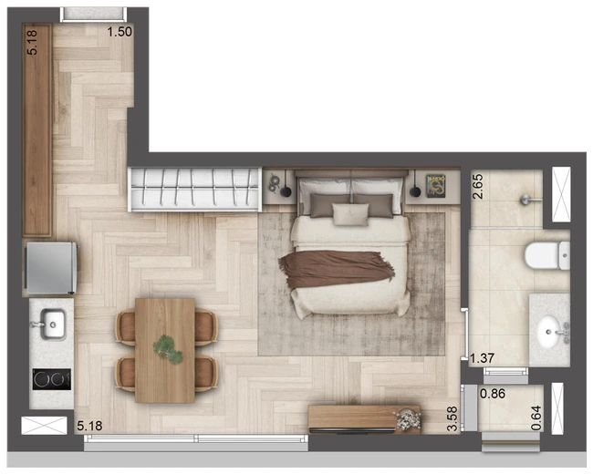Planta 33m² — TOM Paraíso